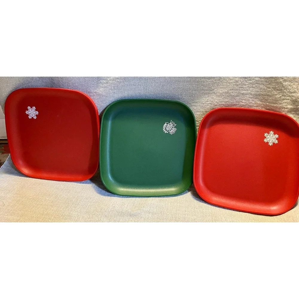 Vtg Tupperware Luncheon Plate 2 Red & 1 Green Square 8